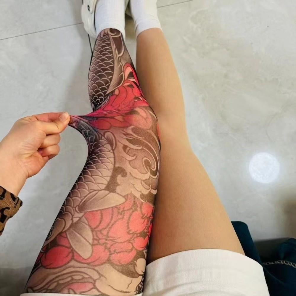 Sexy Peony Printed Tights High Waist Elastic Fake Pantyhose Nylon Female Stockings Party