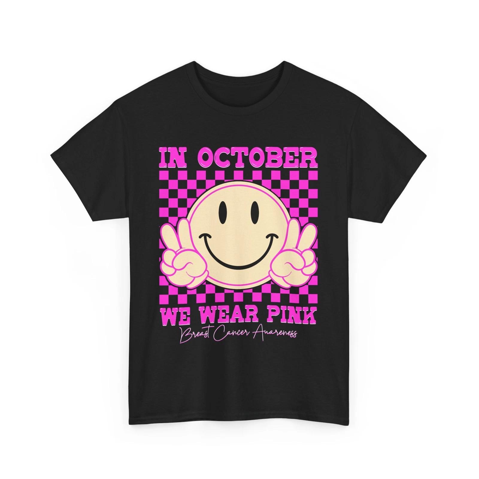 In October We Wear Pink Breast Cancer Awareness T-Shirt, Groovy breast cancer 3XL