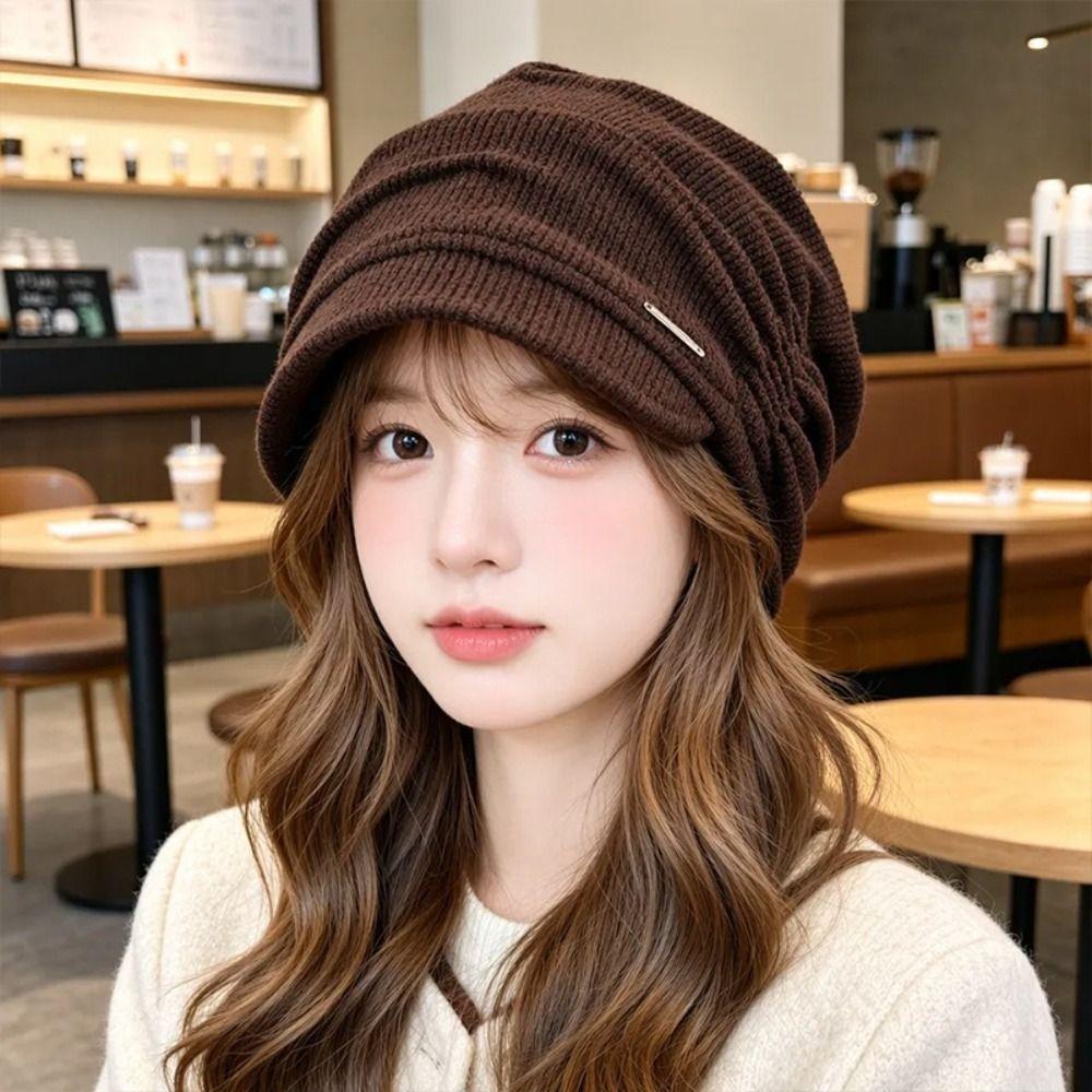 Ear Protection Visor Beanie Hat Oversized Fit Warm Winter Hats Soft Slouchy Beanie Hat  For Women
