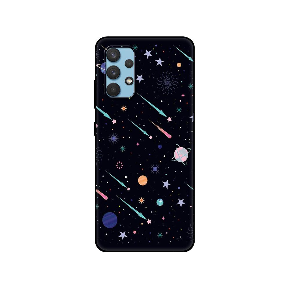 Black Tpu Case For Samsung Galaxy A12 A22 A32 A42 A52 A72 4g 5g S21 PLUS Ultra Back Cover Space Spaceship Stars and Moon