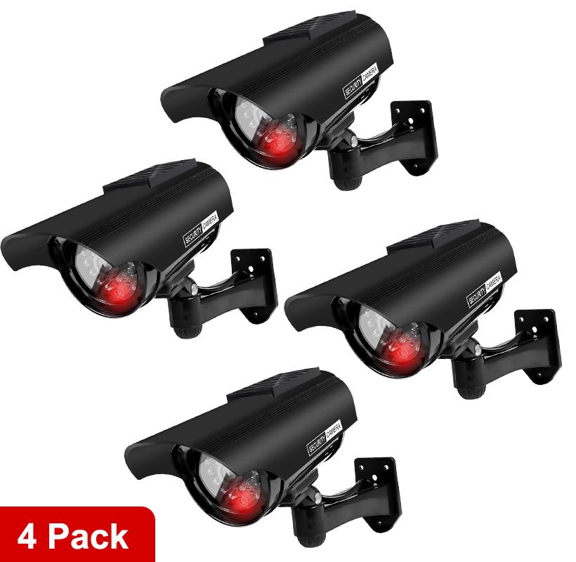 Solar Fake Bullet Security Camera Dummy Surveillance System, Red LED Lights Anti-Theft,Indoor Outdoor Deterrent Home Office