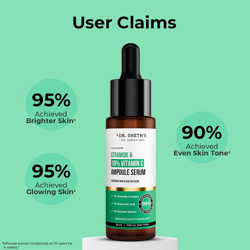 Dr. Sheth's Non-Irritating Ceramide & 10% Vitamin C Serum 30 ml | Brightens Skin & Reduces Dark Spots