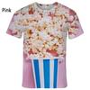 Popcorn 3D Printed Short Sleeved T-shirt Summer Breathable Polyester Simple Round Neck Top