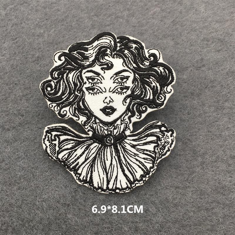Black And White Embroidered Patches For Clothing Punk Bottle Skull Applications Iron On Patches Sewing Clothes Stickers