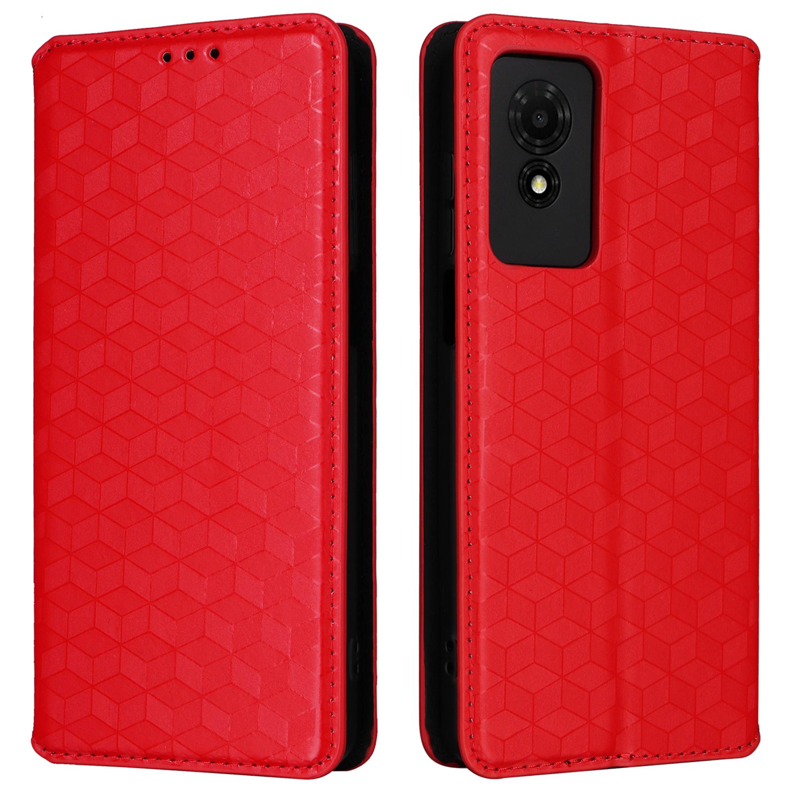 

For TCL 501 T433D Case Rhombus Imprinted Phone Cover with Wallet Card Slots C