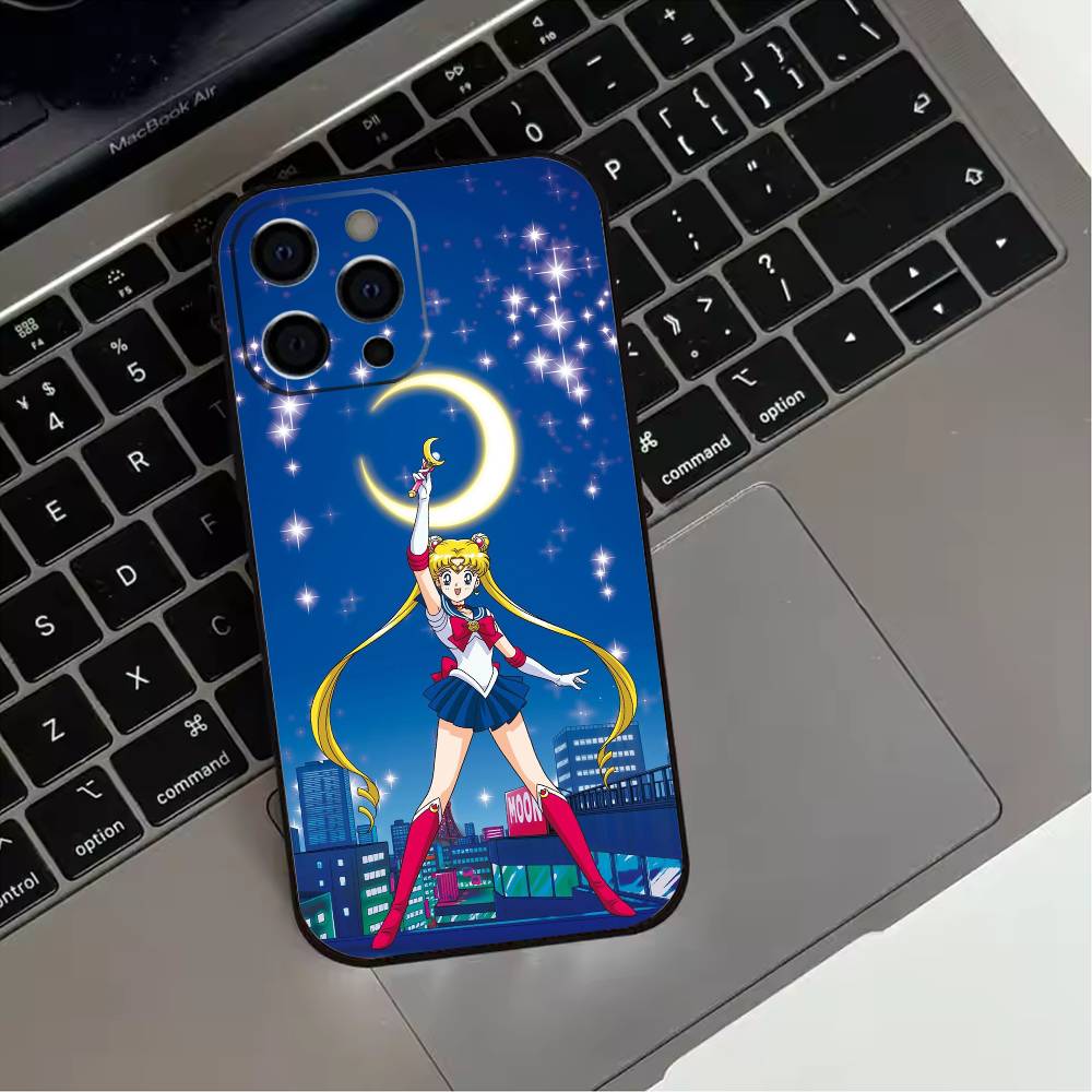 S-Sailor Moon Anime  Phone Case For iPhone 17,16,15,14,13,12,11 Plus,Pro Max,XS,Soft Silicone Black Cover