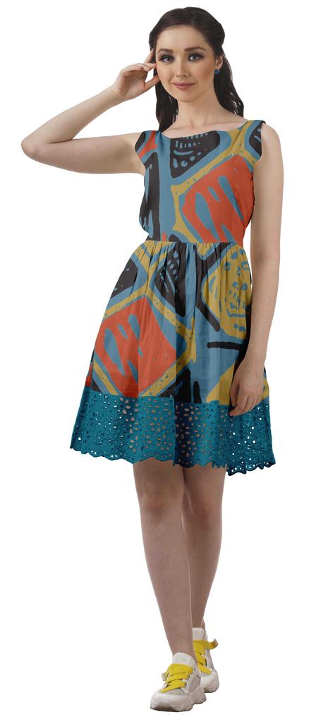 Moomaya Printed Lace Evening Mini Dress For Party Sleeveless Women Clothing