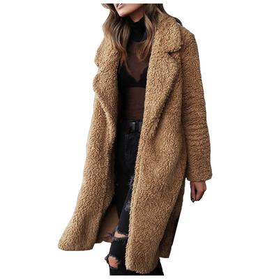 (SU)Womens Ladies Warm Artificial Wool Coat Jacket Lapel Winter Outerwear