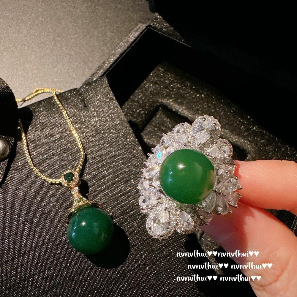 Natural Chalcedony Petal Gemstone Ring, New Chinese Style, Chalcedony Agate Removable Zircon Ring.