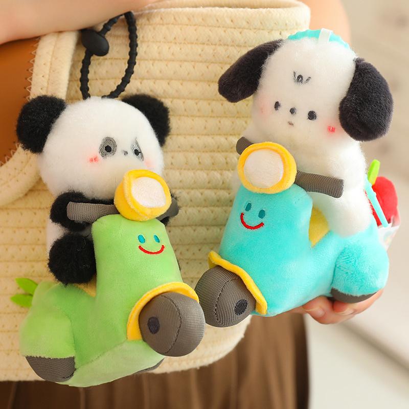 Motorcycle Plush Stuffed Animals Panda Rabbit Dog Pull The Wire Rid Motorcycle Dolls Funny Decor Toys Soft Pillow Birthday Gift