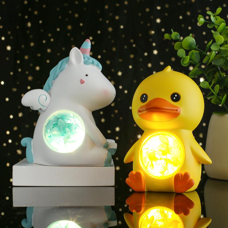 Night Battery Lamp Powered Cartoon Cute Unicorn Little Yellow Duck Shaped