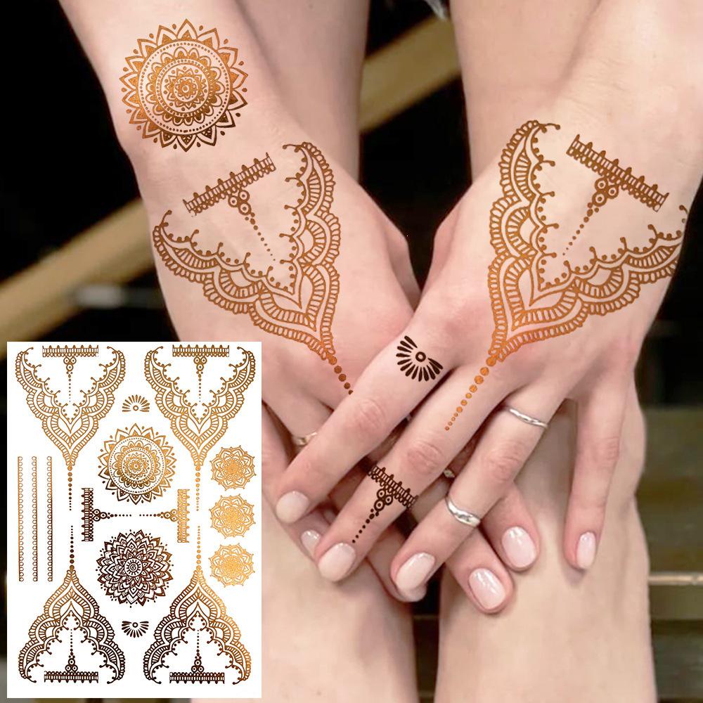Nuevas Pegatinas Temporales de Tatuaje con Estampado en Caliente de Henna Transfronterizas para Mano, Pie y Brazo