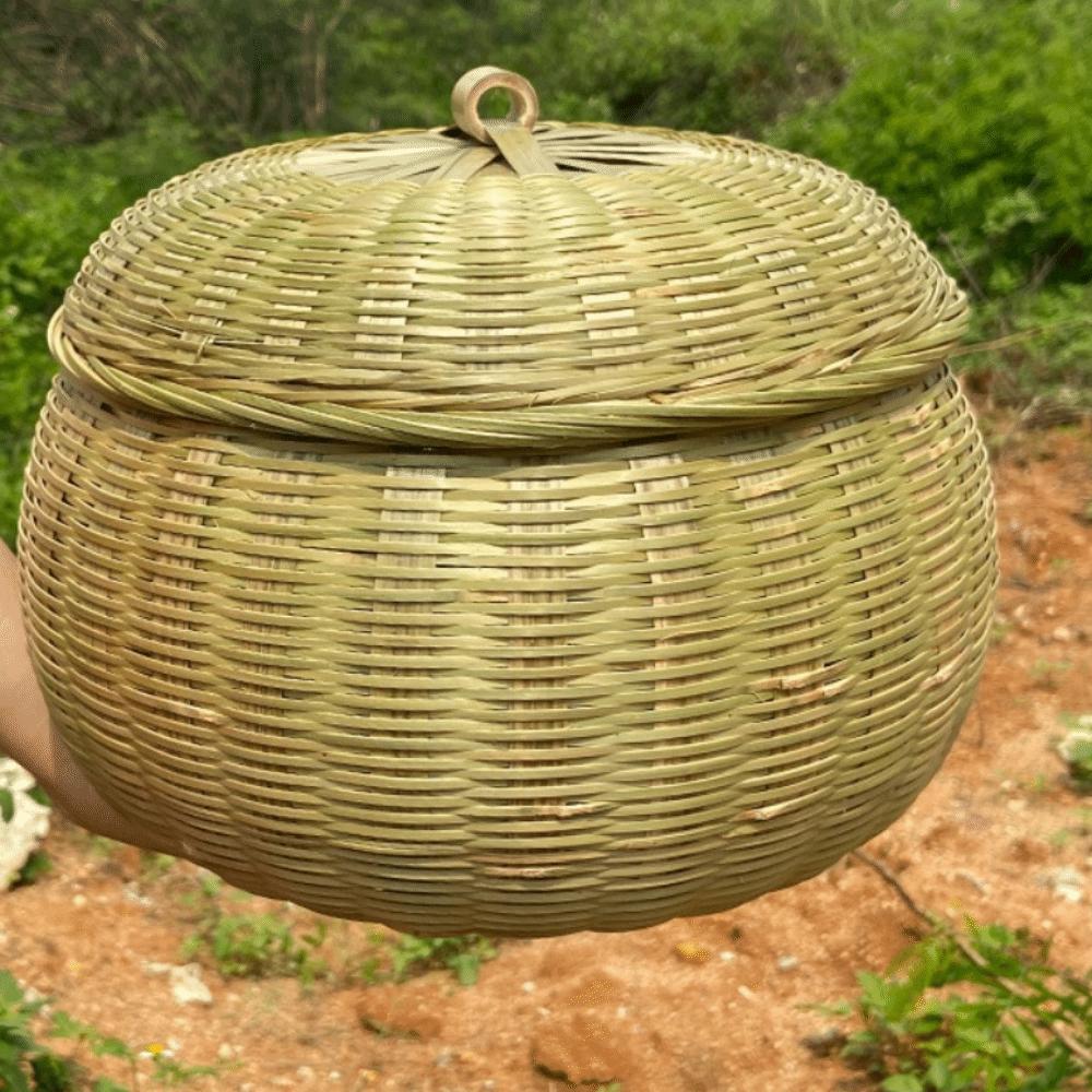 Vegetable Food Hand Woven Storage Basket Round Multi-Purpose Storage Box with Lid Durable Wicker Tray Home Organizer