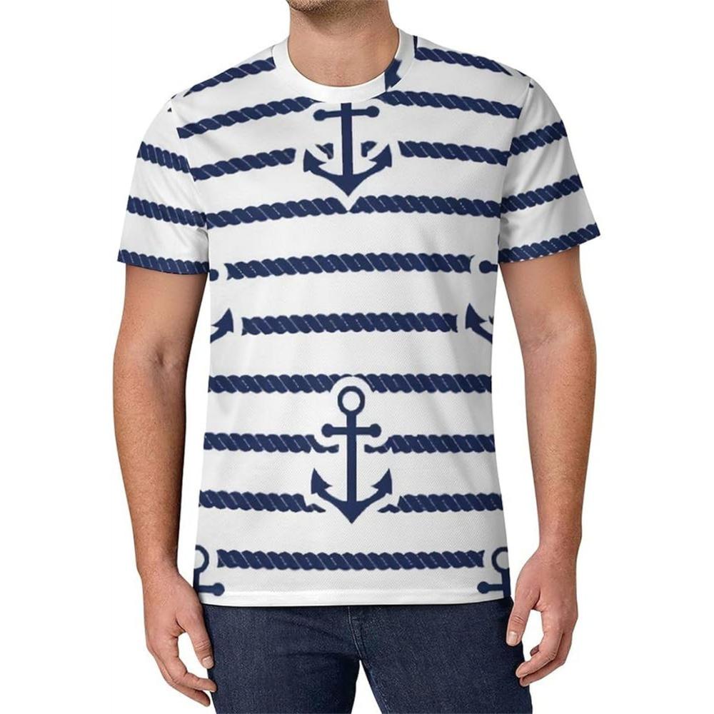 Simple Fashion Anchor Striped T Shirts For Men Summer Trendy Streetwear 3D Printed T-shirts Cool Streetwear Hip Hop Tees Tops