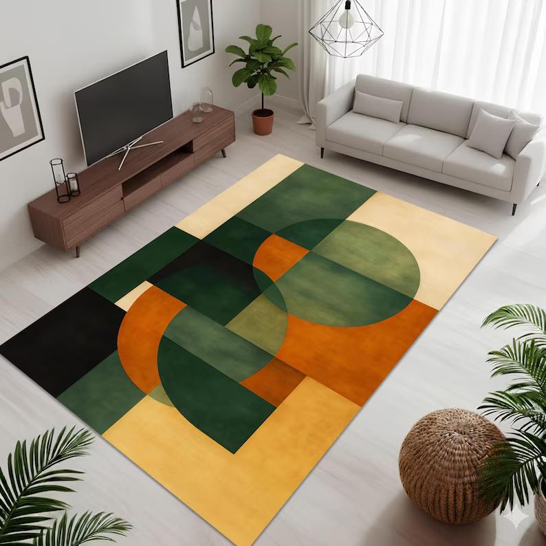 

Geometric Abstract Area Rug Beige Modern Home Decor Kids Room Play Mat Soft Non-slip Home Decor Carpet for Bedroom Living Room 40X60cm