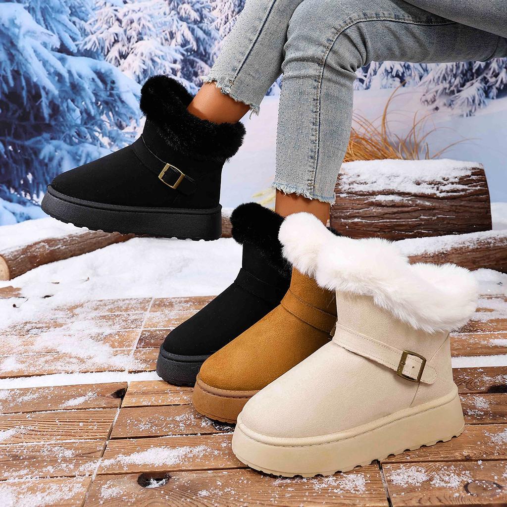 New Style Women's Bow Round Toe Elegant Snow Boots Winter Flat Wear-resistant Soft Plus Luxury Velvet Warm Women's Shoes