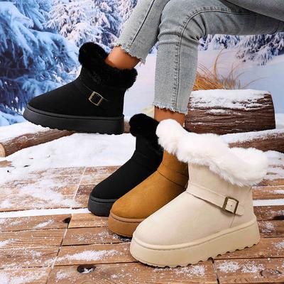 Fashion Warm Women Ankle Boots Comfortable Non-slip Flat Snow Boots Women Winter Outdoor Thickened Fluff Women Shoes Zapatos De Mujer