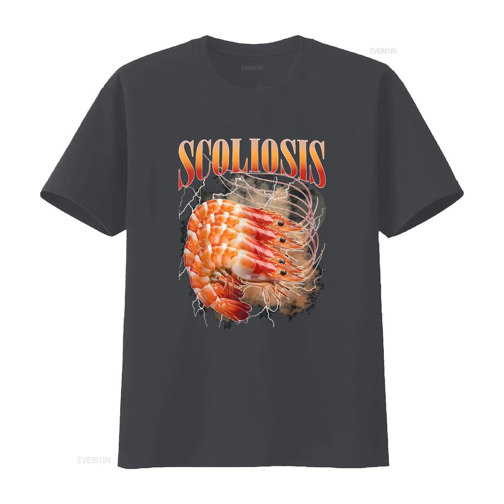 Scoliosis Shrimp T Shirt vintage Washed Versatile Top For Everyday Wear Stretched Comfortable Stylish Soft fashion Slightly