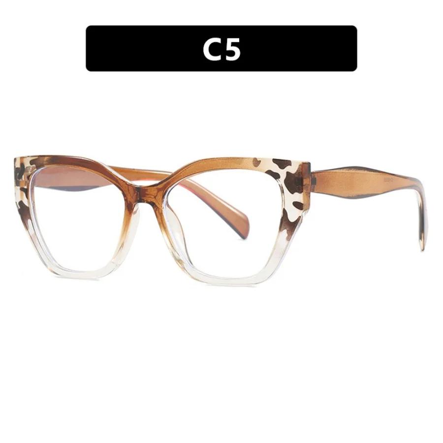 New Women Fashion Cat Eye Glasses Frame Trend Retro Flat Mirror Splicing Anti Blue Light Eyeglasses Man Decorative Plain Eyewear