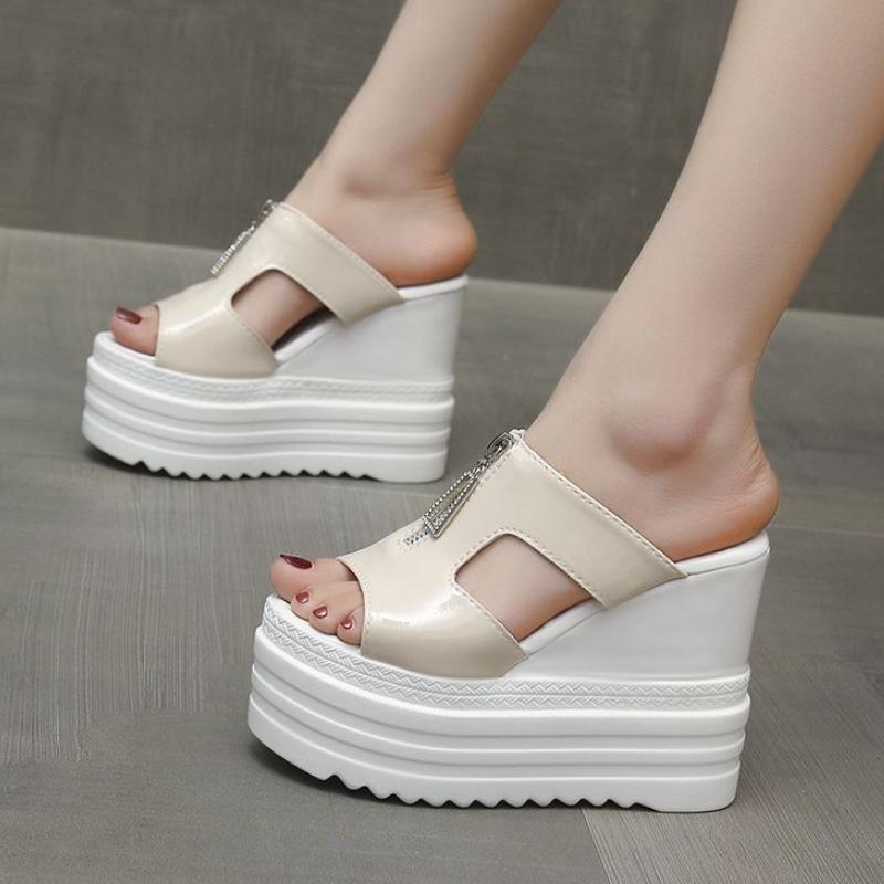 

Женские тапочки на очень высоком каблуке 12 см, европейские и американские тапочки на танкетке для ночного клуба, сандалии на толстой подошве и тапочки 37