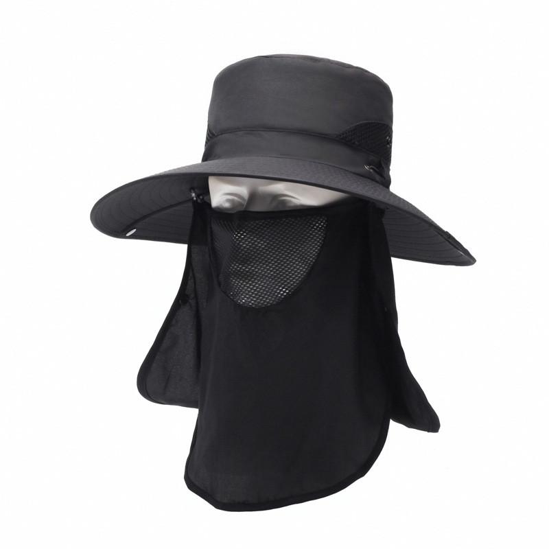 Summer Mens Wide Brim Sun Hat With Removable Mask For Outdoor Fishing And Sun Protection