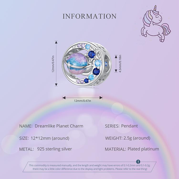 WOSTU Fantasy Series 925 Sterling Silber Einhorn-Charm, mystischer Herz-Anhänger, Planet, Regenbogen-Perlen, passend für Armbänder, Halsketten, DIY-Geschenk