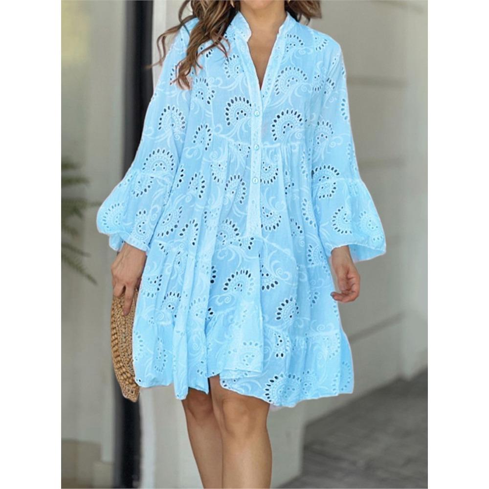 

HNXC Женская мода Осень Зима Однотонный принт Длинный рукав V-образный вырез Повседневные платья XXXXL синий