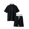 Men'S Solid Color Casual Collar Short Sleeved Shorts Two-Piece Set