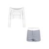 One-word shoulder white long-sleeved slim-fit T-shirt for women's spring spice, sexy tight-fitting elastic inner with short open-button top