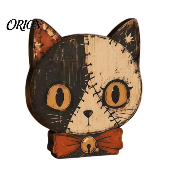 Atmospheric Retro Interior Ornaments Halloween Wooden Ornaments, Distressed Pumpkin/Cat Decorations, Desktop & Wall Artistic Home Office Decor Decors