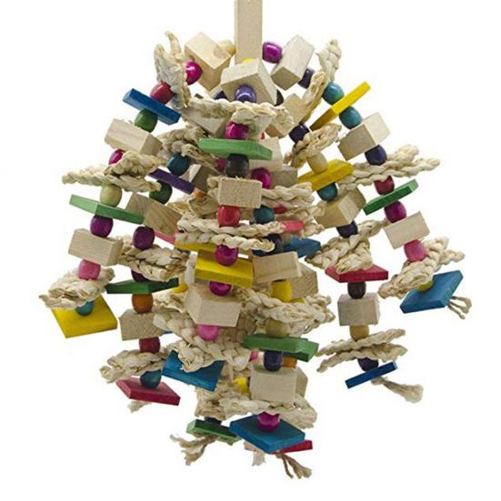 

Parrot Pet Bird Wood Blocks Beads Bells Swing Chewing Toy Cage Hanging Decor