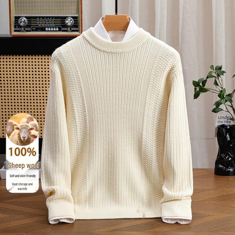 Hengyuanxiang Men's Round Neck Thick Knit Sweater