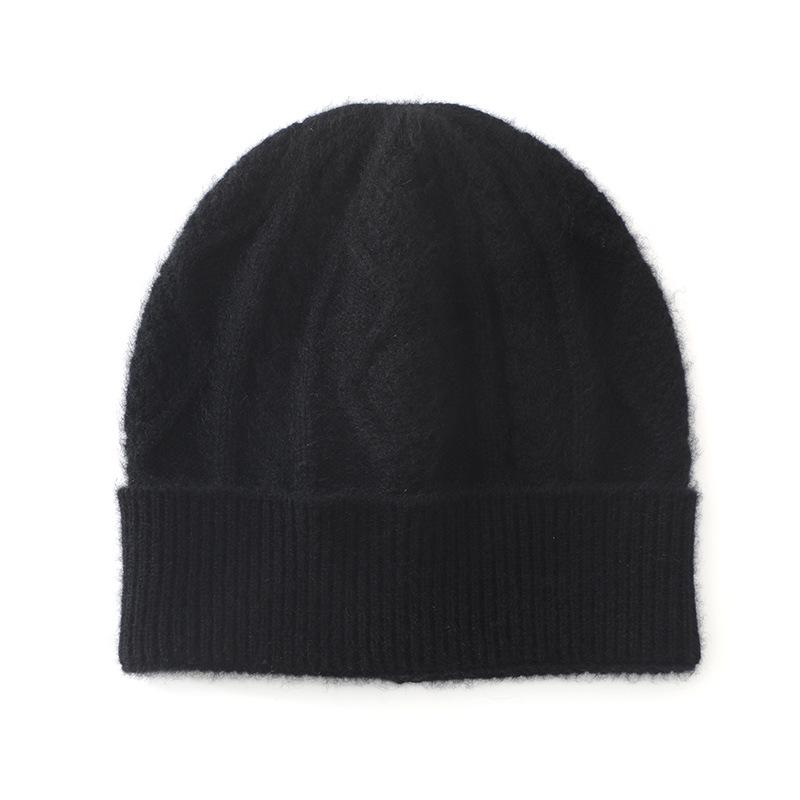 2024 Autumn/Winter Pure Cashmere Rhombus Knit Hat with Ear Protection - Versatile and Warm.