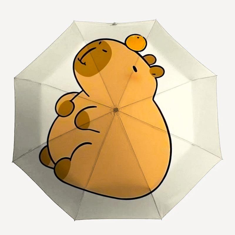 1pc Capybara Cute Automatic Folding Umbrella, Lightweight Retractable Compact Travel Umbrella, 8-Rib Sturdy Frame044