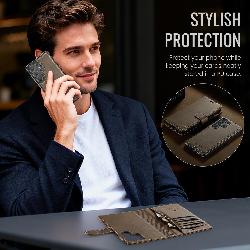 AUTSPACE A05 For Samsung Galaxy S24 Ultra Case Wallet Stand Detachable Leather Magnetic Phone Cover