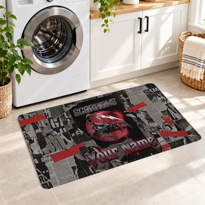 Scorpions Custom Name Flannel Rug Kitchen Mat Non Slip Floor Carpet Personalized Home Decor