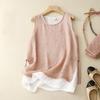 Women's Summer Loose-Fit Button-Front Underlay Top Ultra-Thin Double-Layer Linen Tank Top