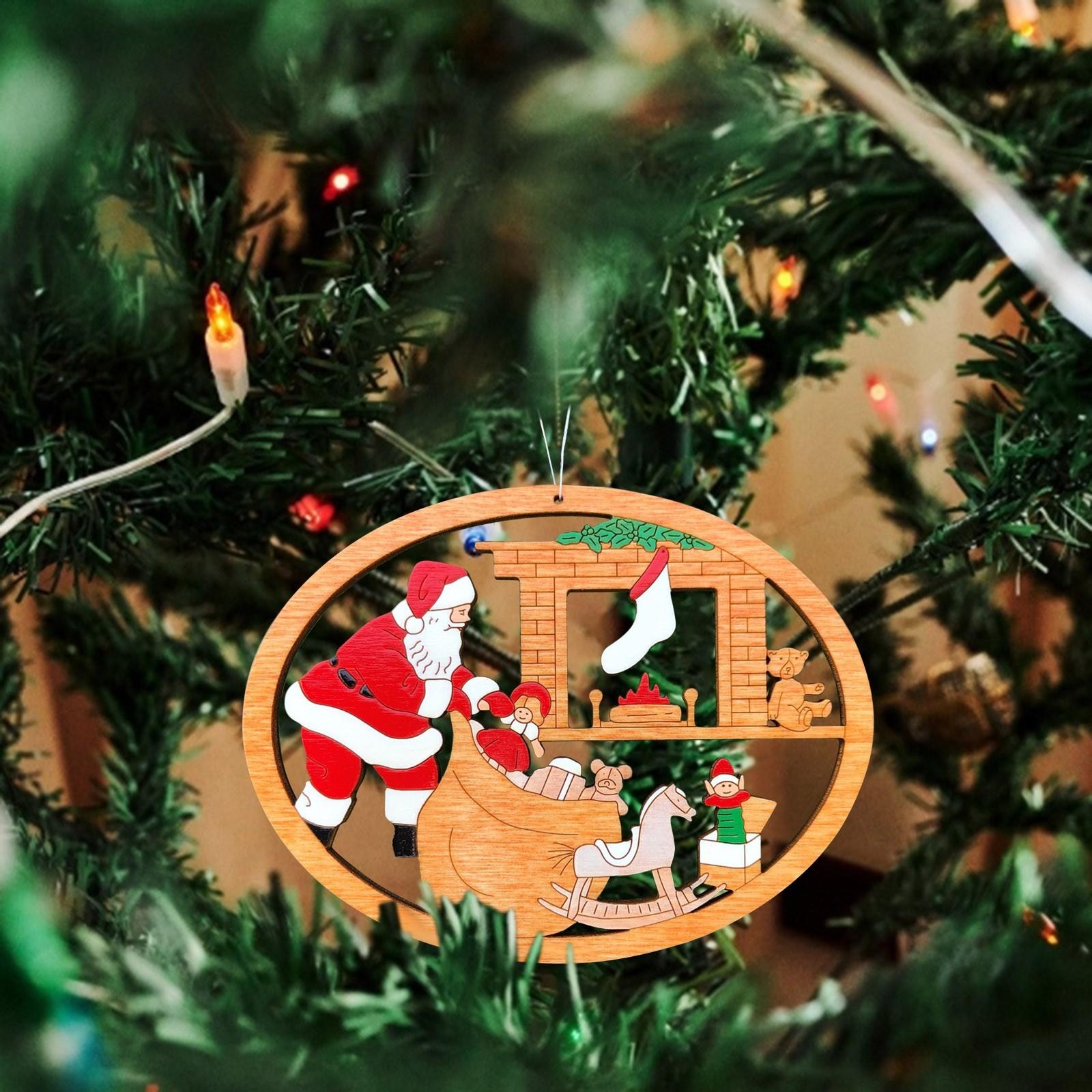 

Деревянные подвески, украшения для рождественской елки, DIY изделия из дерева, детский подарок для дома, украшения для рождественской вечеринки E жёлтый