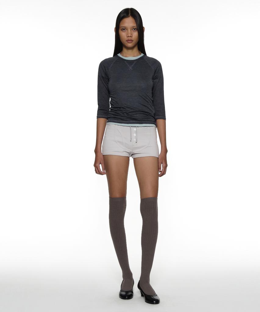 PARTIMENTO WOMEN Pwc Sheer Raglan Three-Quarter Sleeve Tee_Charcoal
