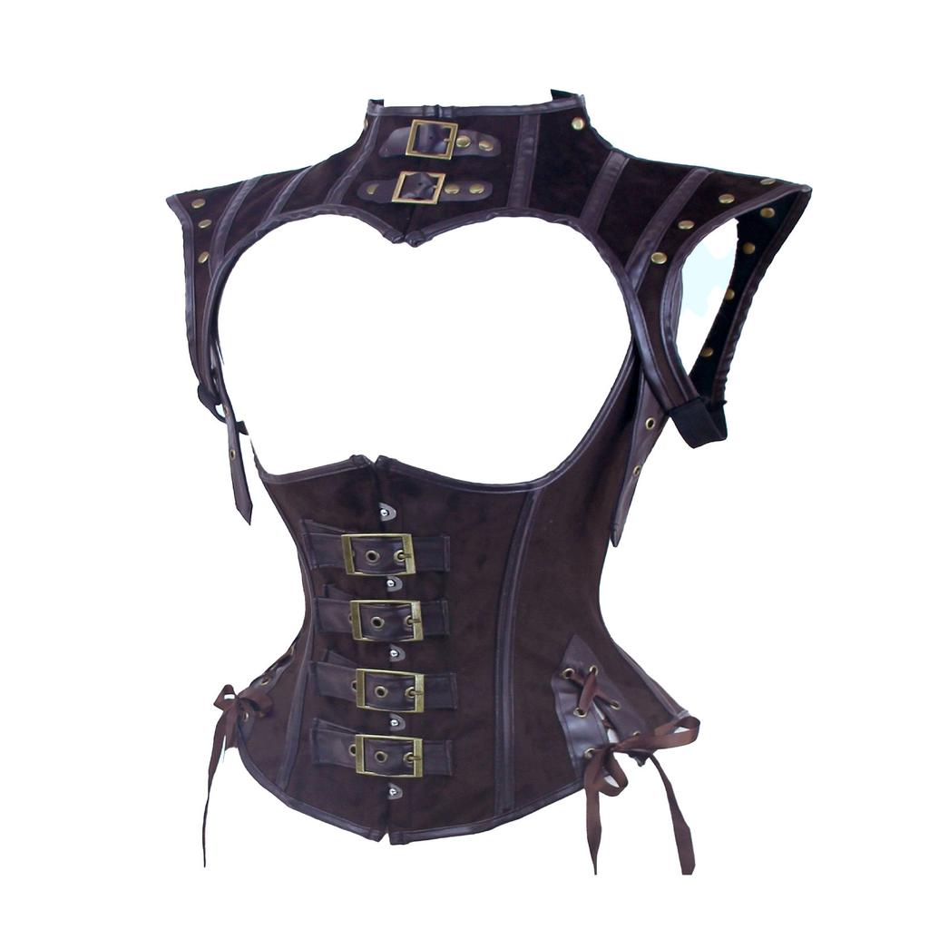 Dámský Rock Steampunk Korzet z Umělé Kůže Stahovák Pasu Šála Set