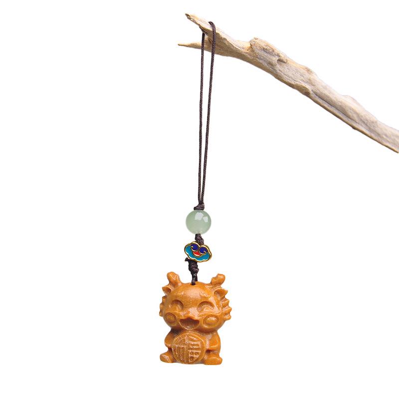 Green Sandalwood Zodiac Pendant: Carved Wooden Phone Chain & Keychain Charm