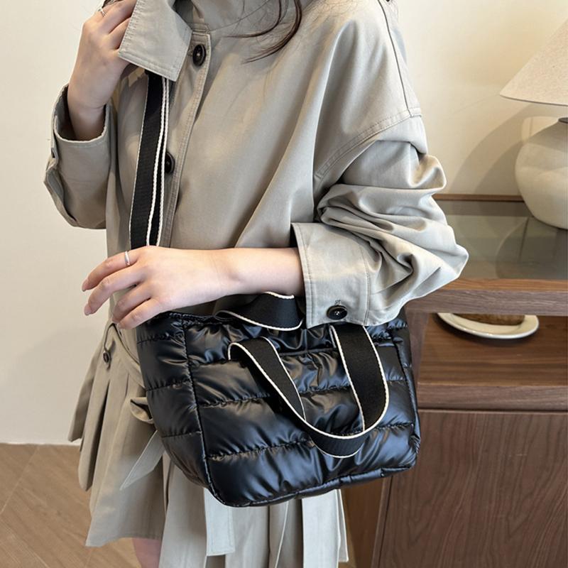 Quilted Shoulder Bag Nylon Down Padded Ladies Messenger Bag Fashion Casual Large Capacity Handbags for Winter Female Tote