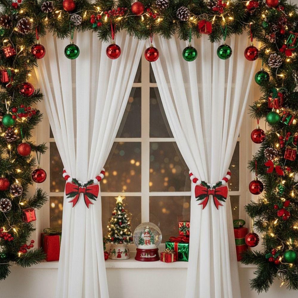 Boho Style Christmas Curtain Ties Reusable Beaded Curtain Tiebacks Creative Cartoon Window Curtain Buckles Christmas Decorations
