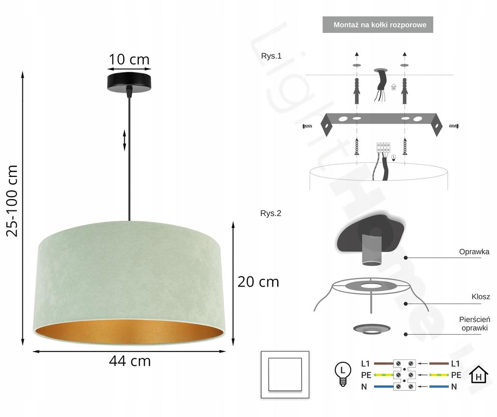 Hanging Lamp Ceiling Chandelier Golden Velvet Lampshade