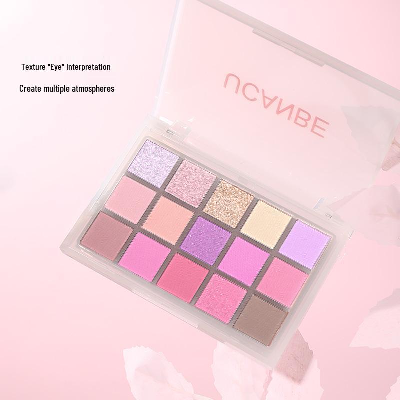 UCANBE Ice Mist 15-Color Eyeshadow Palette: Brightening Pearlescent & Matte, Waterproof, Purple-Pink Tones, Portable. 10.8g