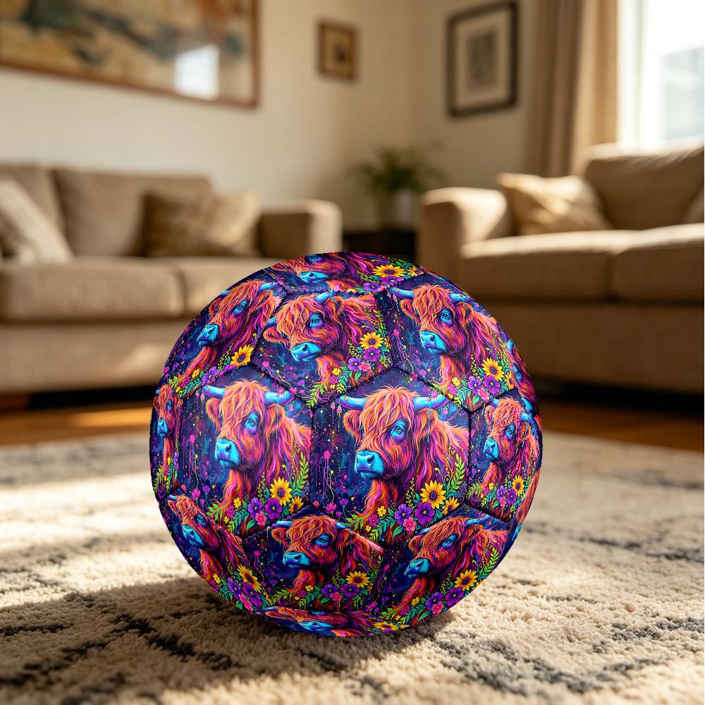1pc Colorful Highland Cow Durable Size 5 Soccer Ball Professional Match Training Football Indoor &Outdoor Sports Ball P60138