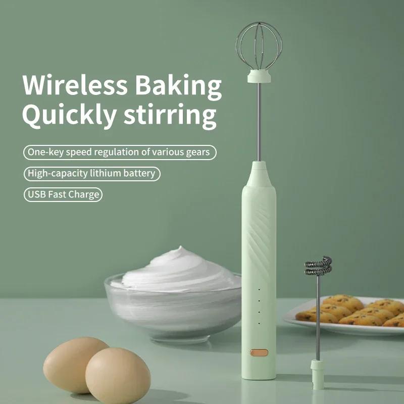Rechargeable Handheld Foamer High Egg Speed Electric Milk Frother Foam Maker Mixer Coffee Drink Frothing Wand USB2 In 1 Portable