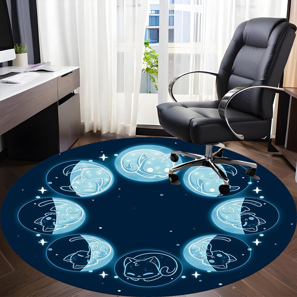 1pc Moon PhasesCat Office Round Area Rug, Indoor Mat Suitable For Office, Under Office Chairs Bedroom Living Room Home Decor, Room Deco