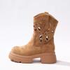 Summer retro western cowboy small short boots hollow breathable heightening women's boots