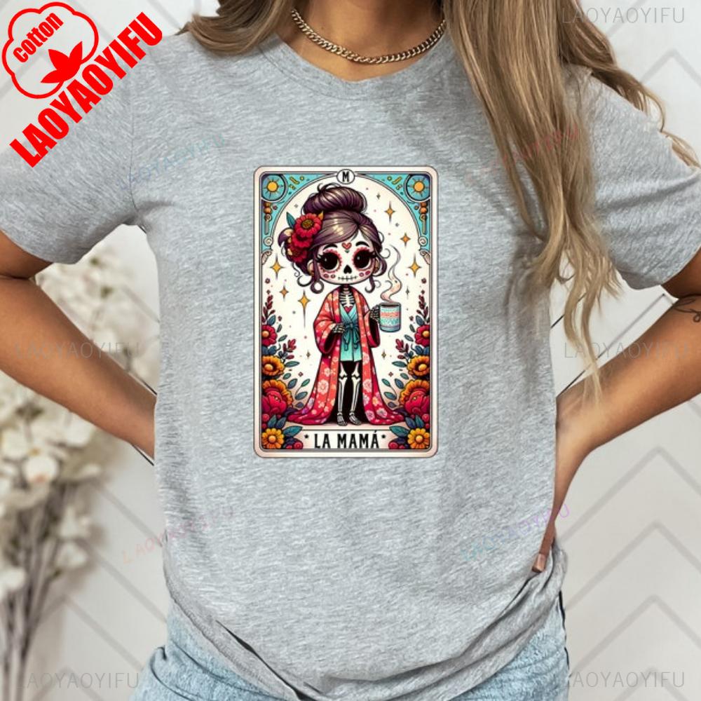 La Mamá Tarotkort Skjorte Morsom Meksikansk Mamma T-skjorte Spansk Morsdag Latina Skjelett Catrina Mamma Klær Komfortabel